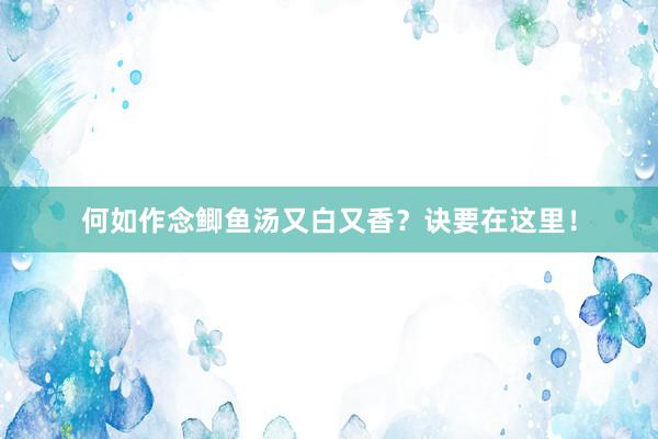 何如作念鲫鱼汤又白又香？诀要在这里！